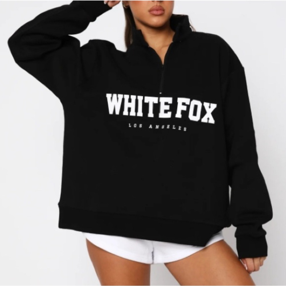 White Fox Boutique Black Half-Zip Logo Pullover